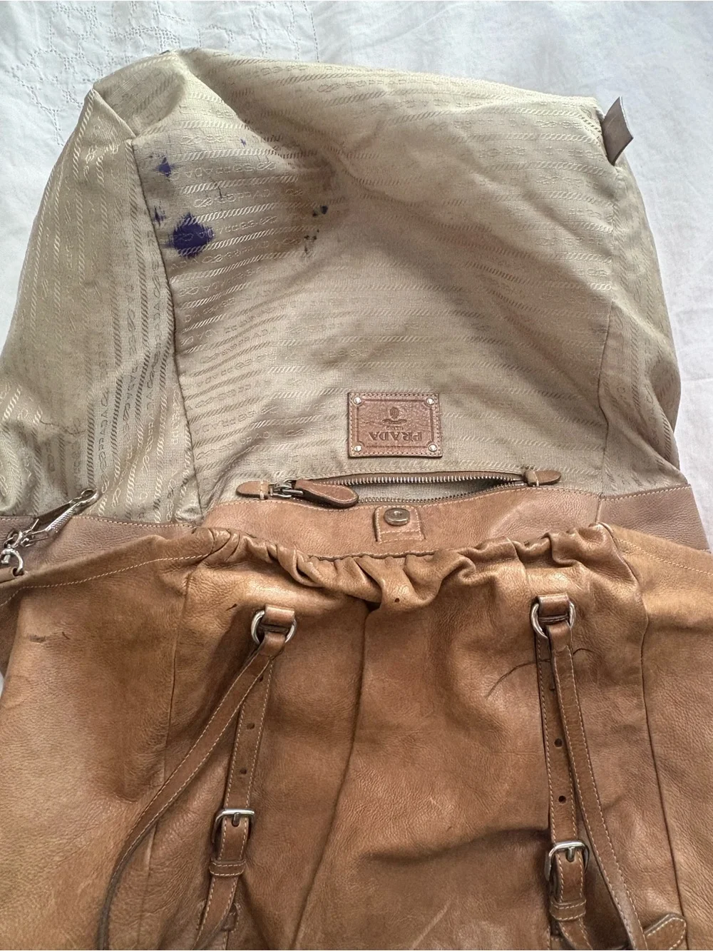 Prada Brown Napa New Leather Hobo Tote USED Condition! See photos